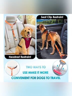 Orange Reflective Dog Seat Belt Harness - Adjustable Safety Lead